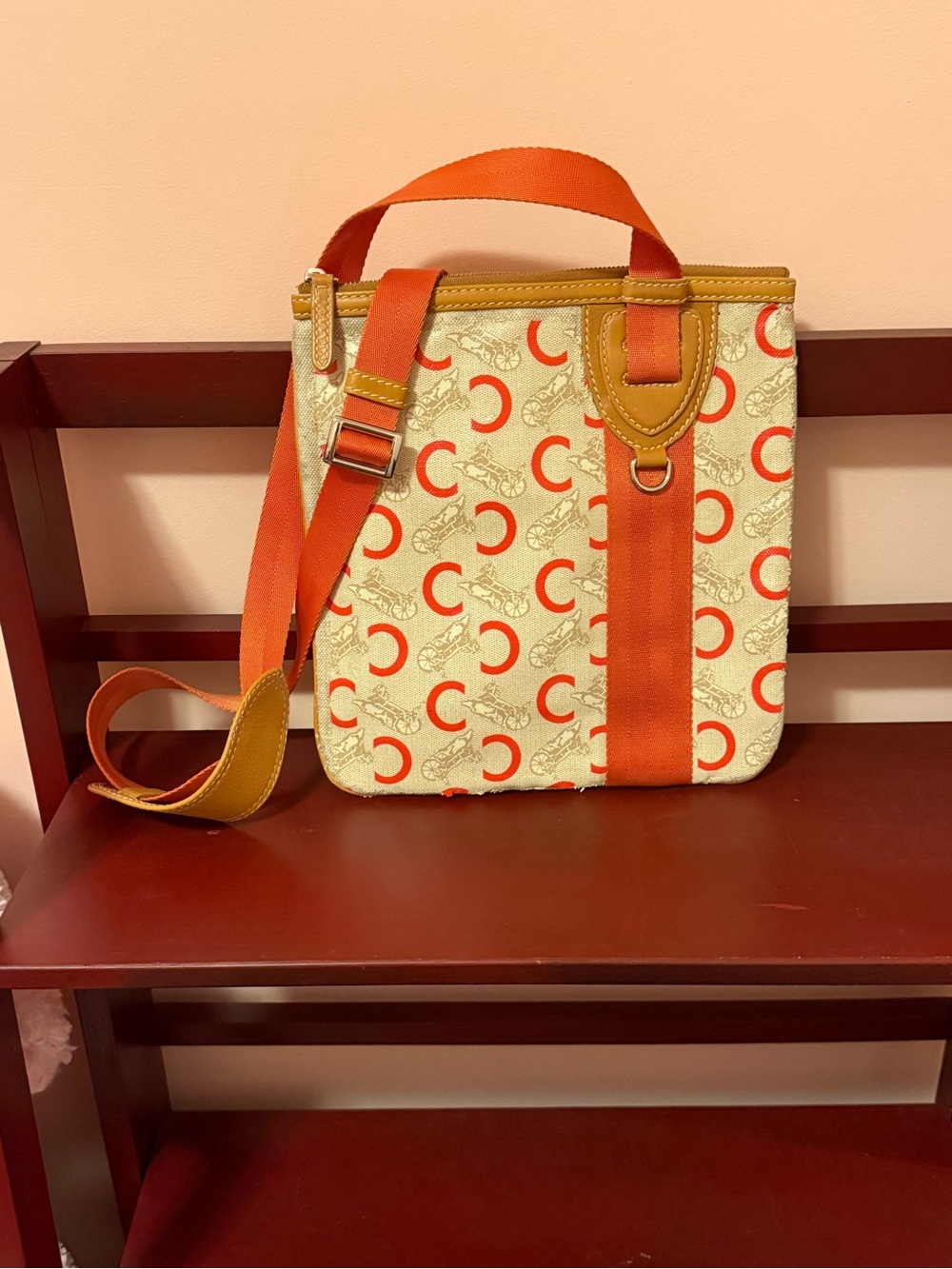 Celine Orange Accent Canvas Crossbody Bag by Celine